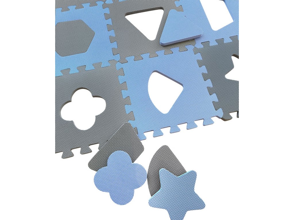 BABYDAN PĚNOVÁ HRACÍ PODLOŽKA PUZZLE GEOMETRICKÉ TVARY, BLUE 90X90 CM