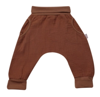Tepláčky "rostoucí" BAGGY MKcool 2425 mušelín hnědé