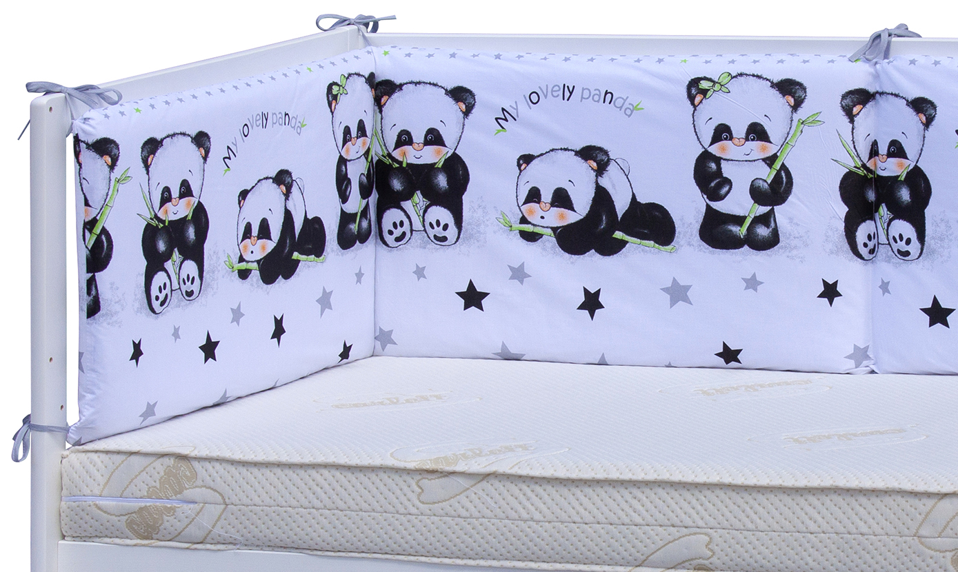 Scarlett Mantinel do postýlky 4dílný - Panda - 210 x 40 cm - bílá